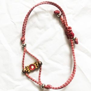 Red & White Thread Cloth bracelet with silver beads
